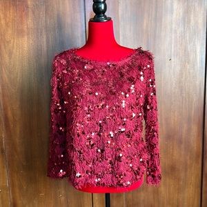 Burgundy Eyelash Sequin Sweater L